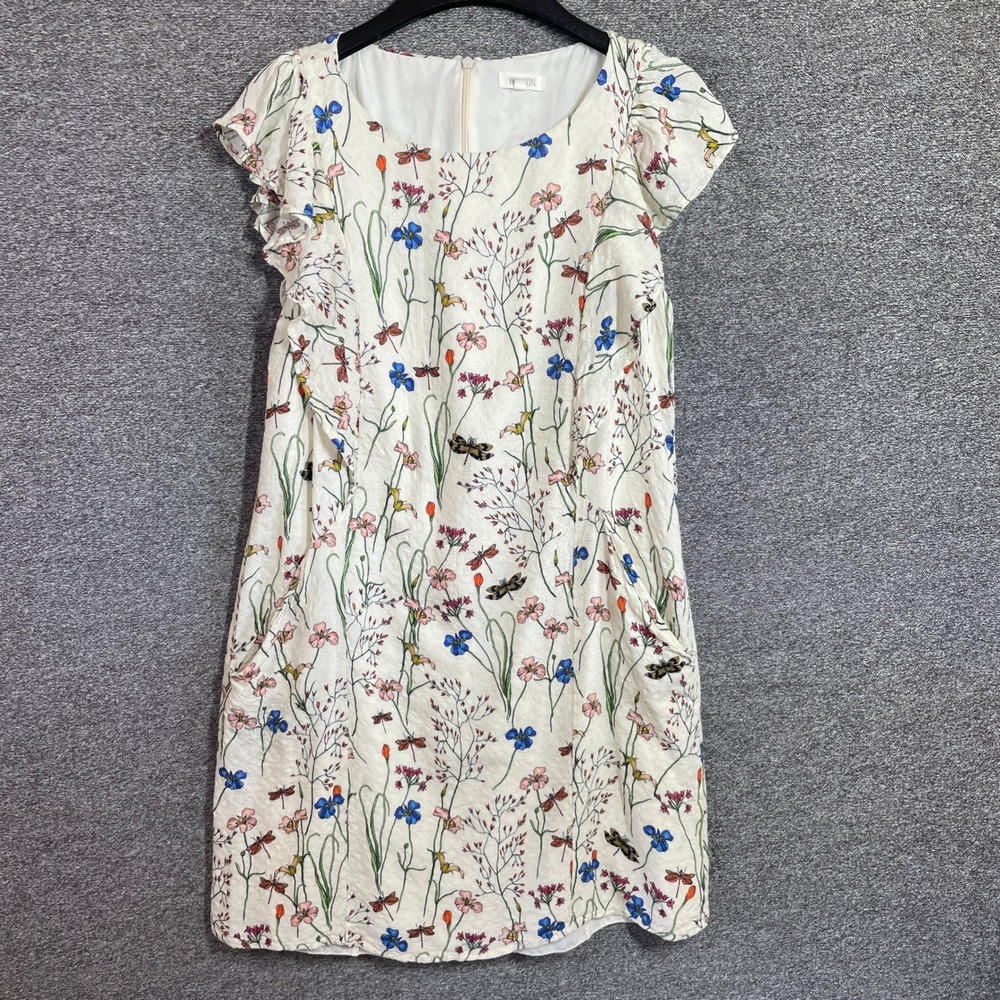 Weston Floral Dragonfly Mini Dress Ivory Flutter Sleeve Pockets Size M